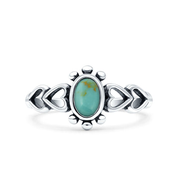 Solitaire Petite Heart Simulated Turquoise Promise Ring Band Oxidized Braided 925 Sterling Silver